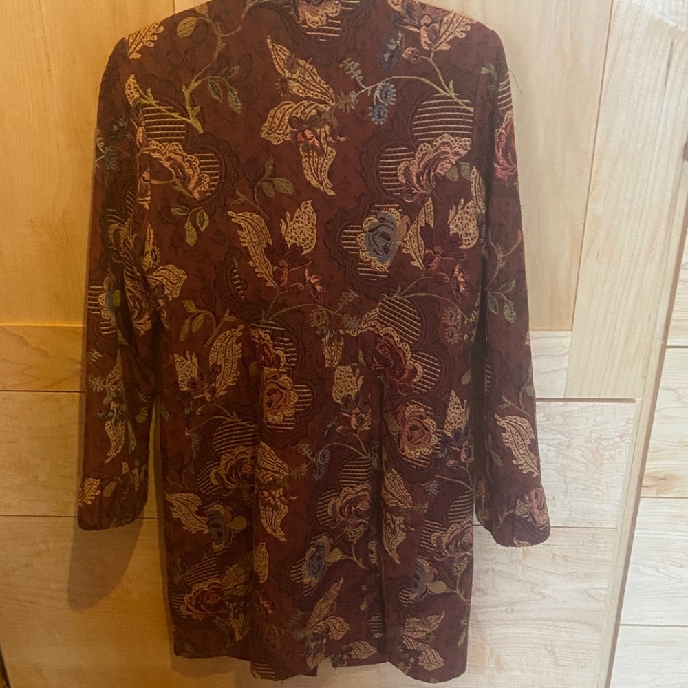 CAbi Women’s Floral Embroidered Long Coat - Burgandy - Picture 5 of 5